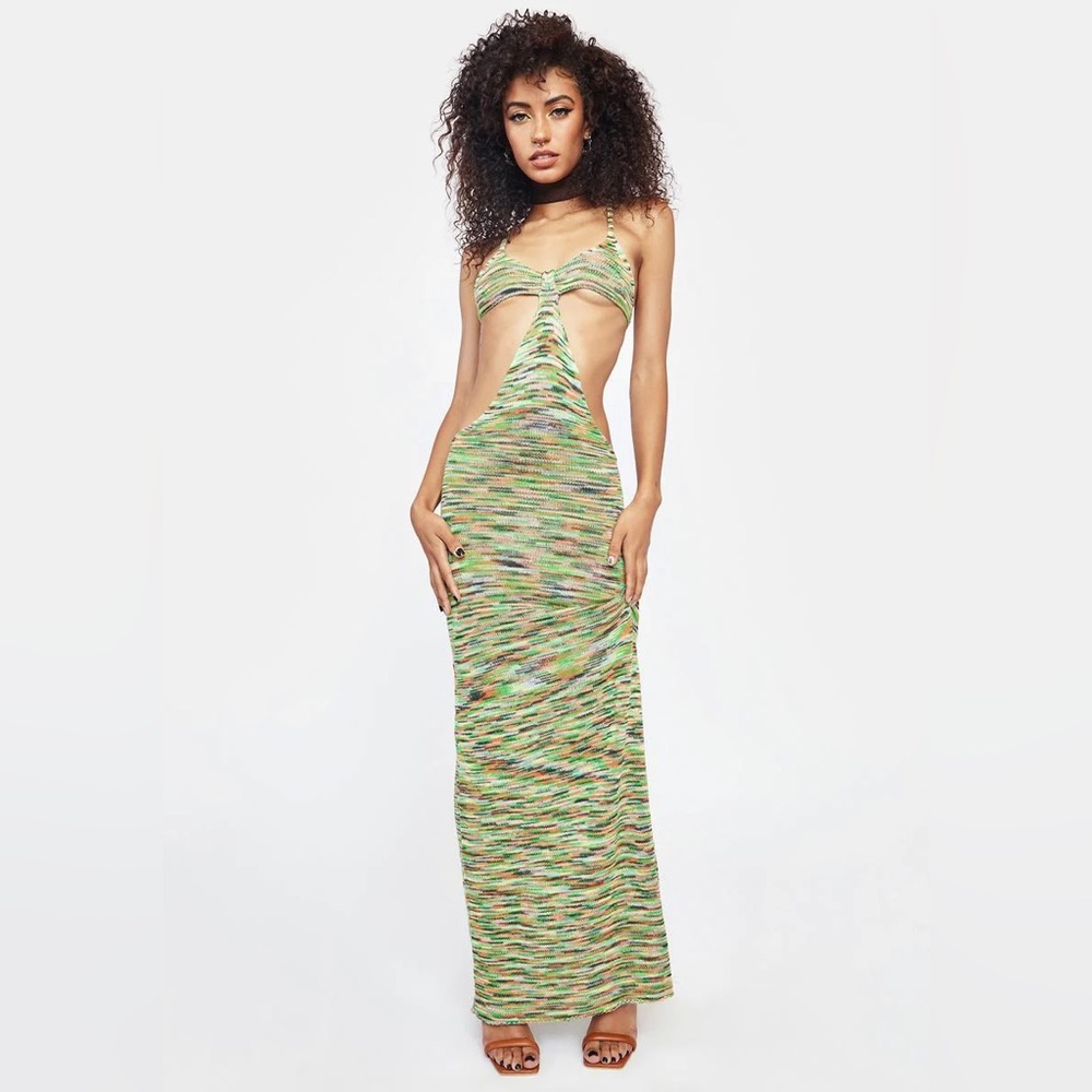 Jaded London Spacedye Cut Out Multicolor Knit Maxi Dress